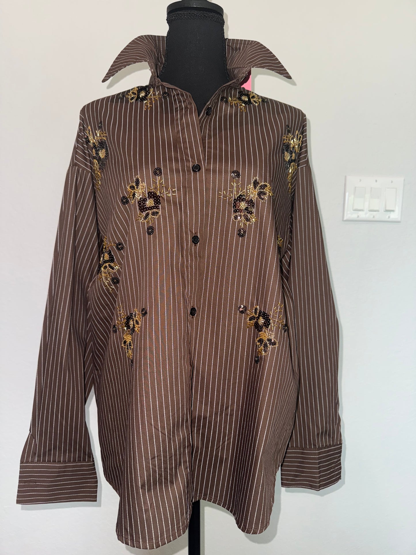 🤎 The Espresso Luxe Beaded Shirt