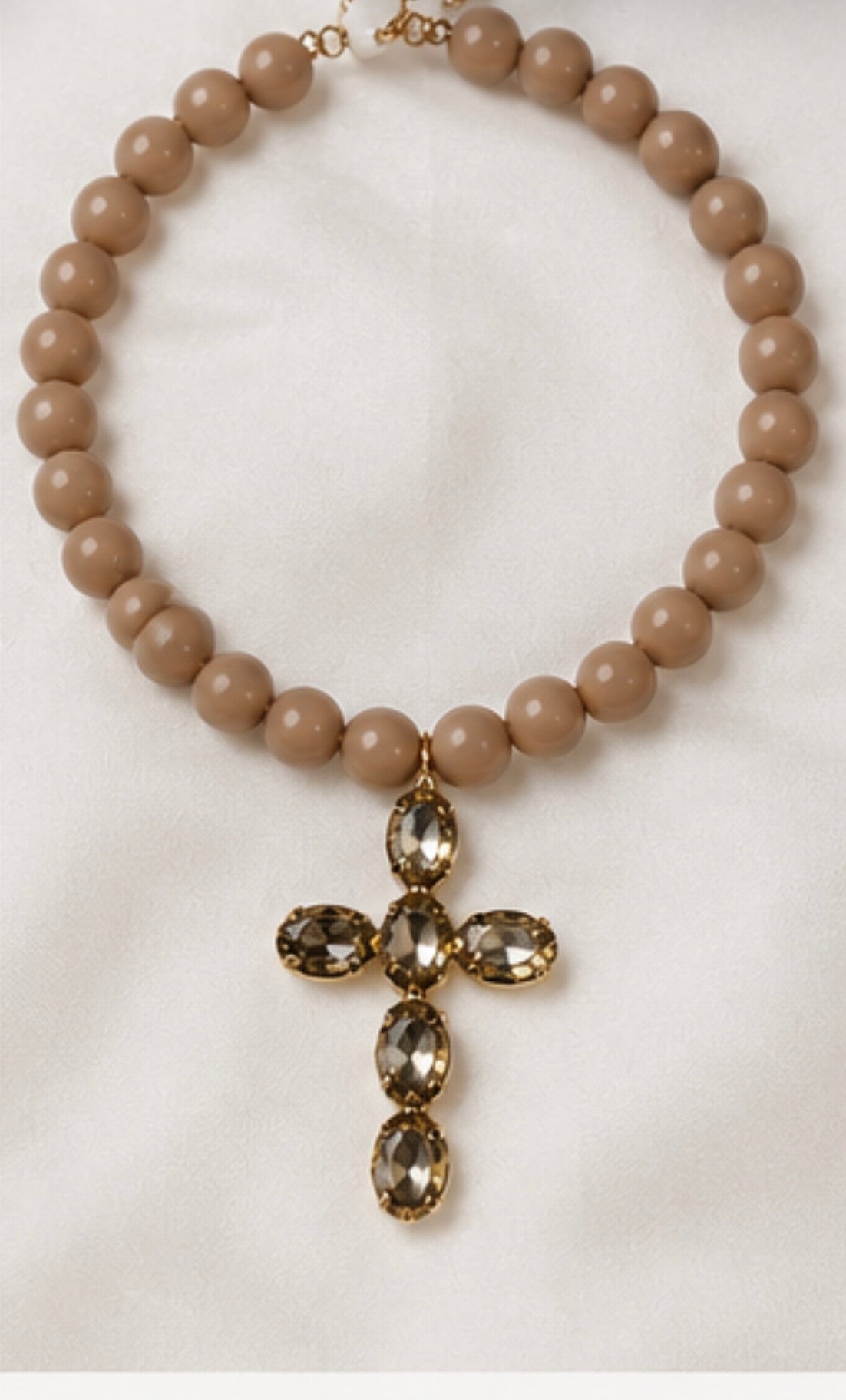 Taupe Bead Cross Necklace
