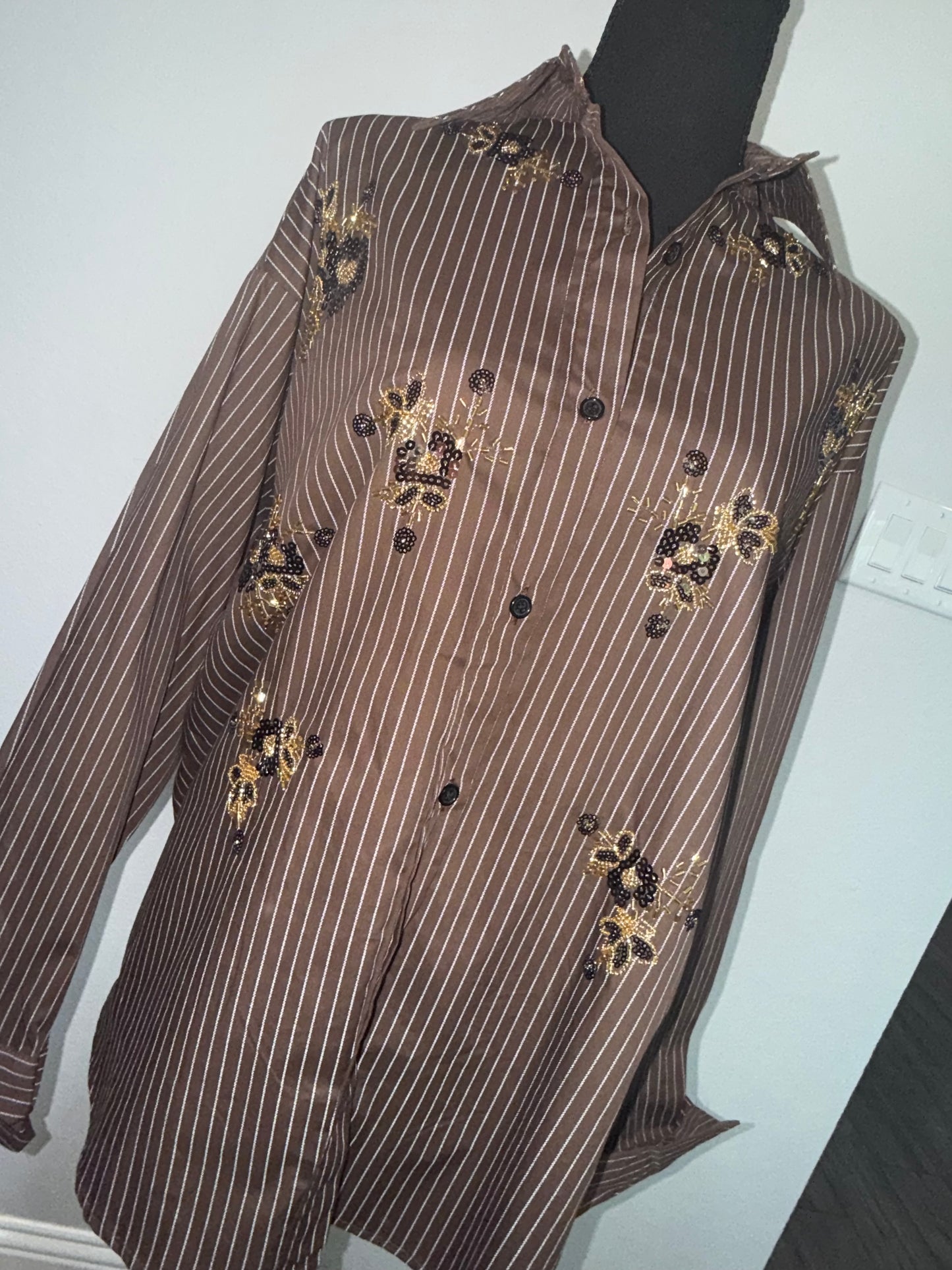🤎 The Espresso Luxe Beaded Shirt