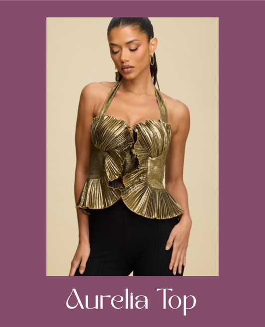 The Aurelia Metallic Ruffle Top