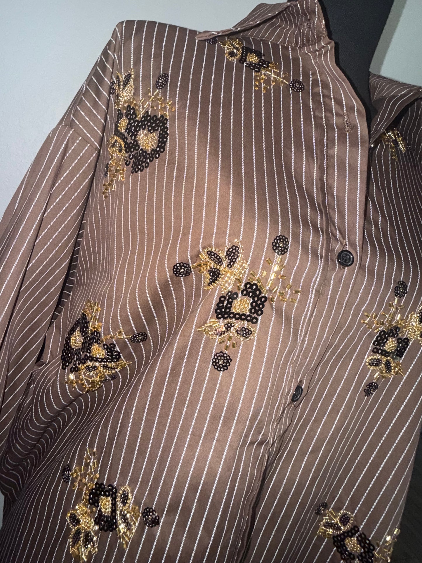🤎 The Espresso Luxe Beaded Shirt