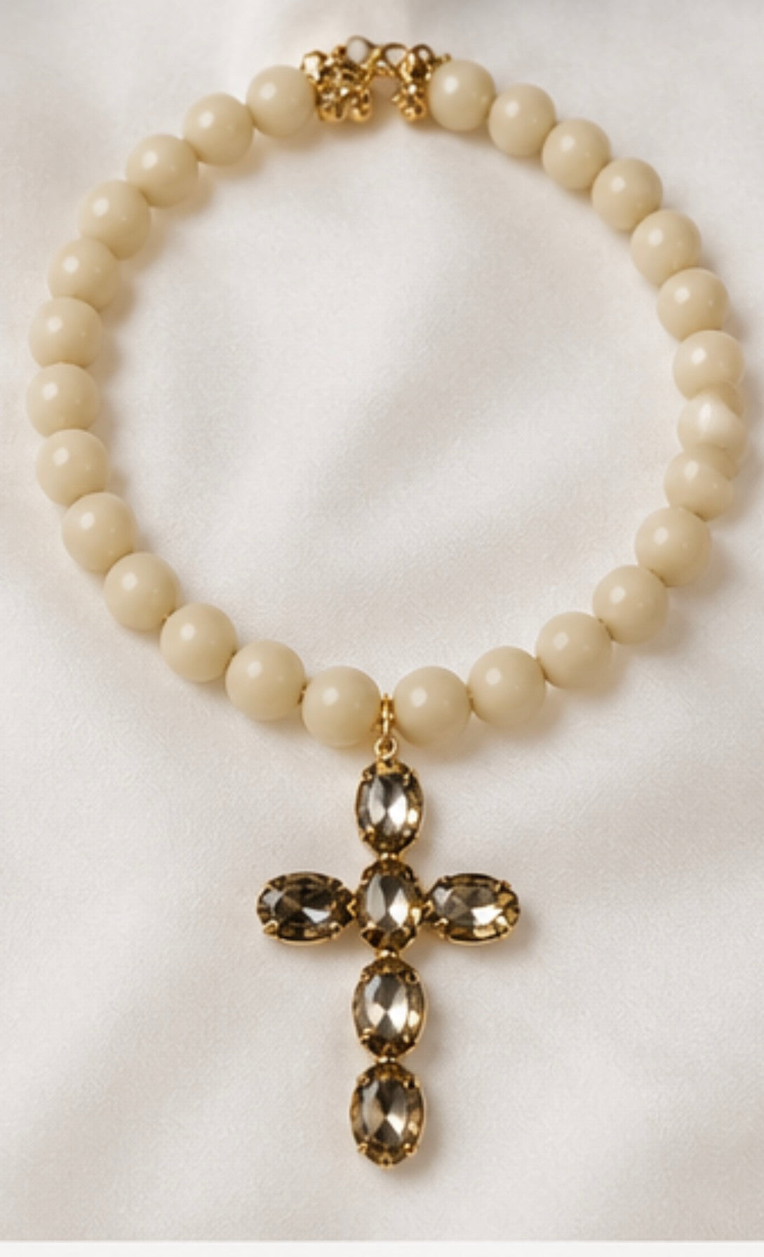 Cream Bead Cross Necklace